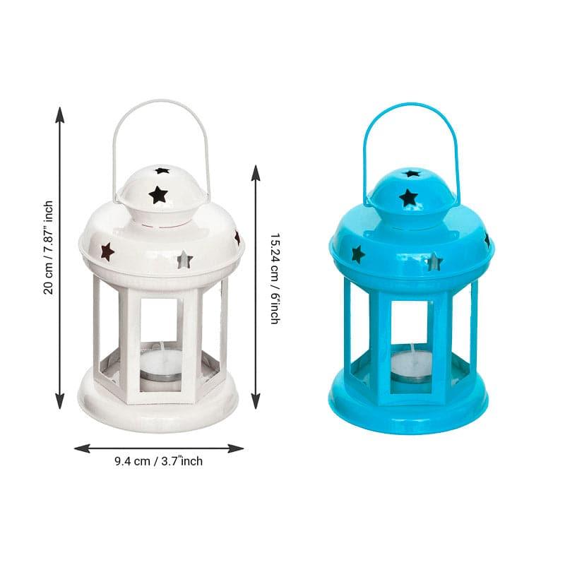 Tea Light Candle Holders - Lantern Lore Tealight Candle Holder (Blue & White) - Set Of Two