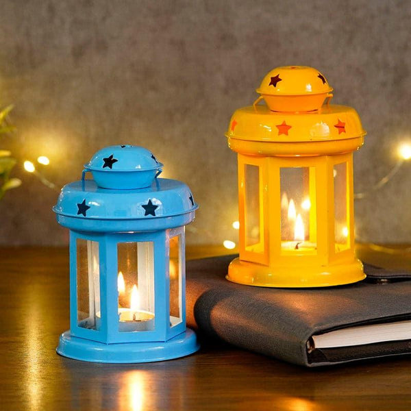 Buy Tea Light Candle Holders - Lantern Lore Tealight Candle Holder (Blue & Yellow) - Set Of Two at Vaaree online