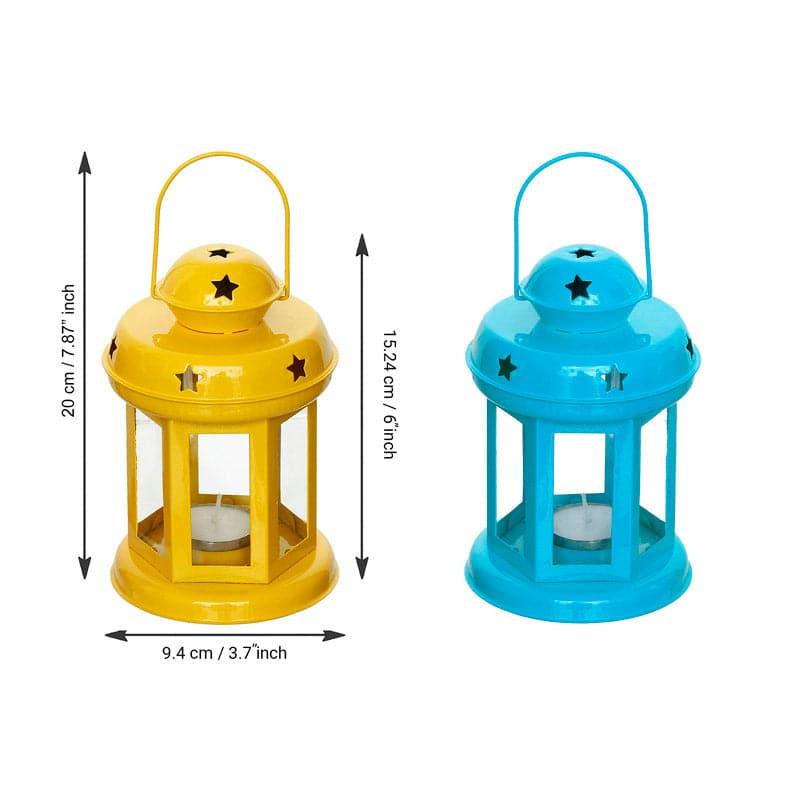 Buy Lantern Lore Tealight Candle Holder (Blue & Yellow) - Set Of Two Candle Holders from Vaaree