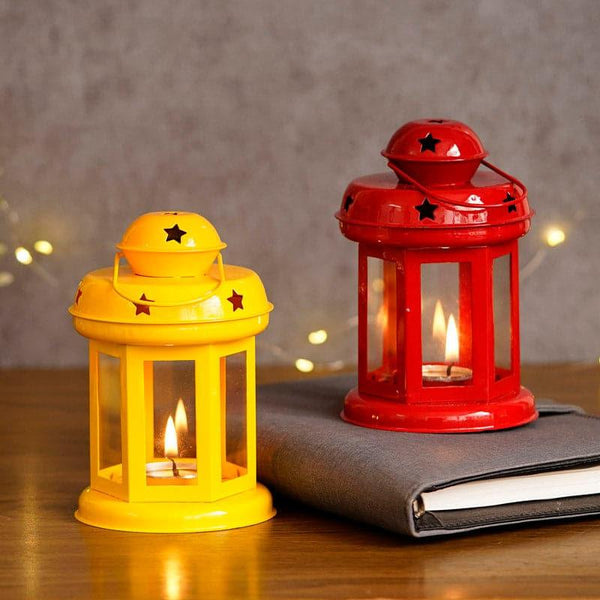 Buy Tea Light Candle Holders - Lantern Lore Tealight Candle Holder (Red & Yellow) - Set Of Two at Vaaree online