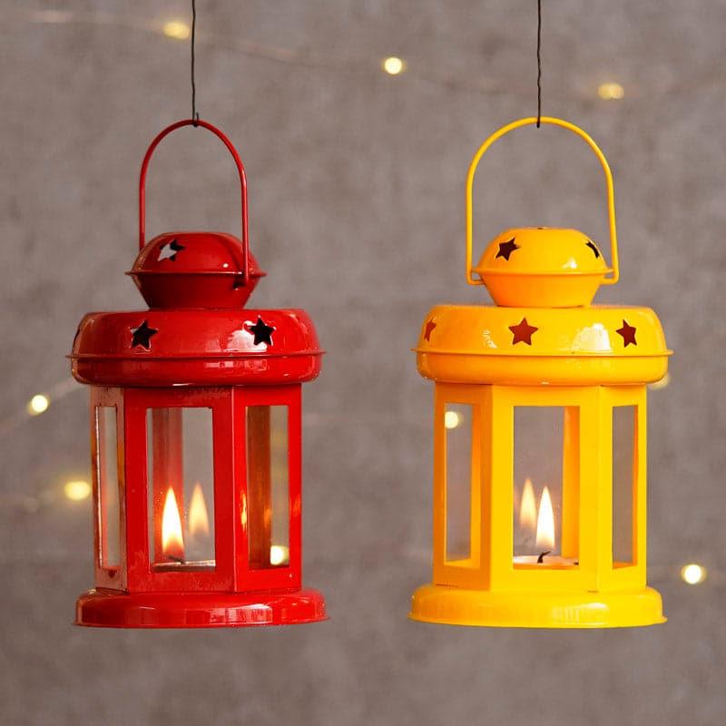 Buy Lantern Lore Tealight Candle Holder (Red & Yellow) - Set Of Two Candle Holders from Vaaree