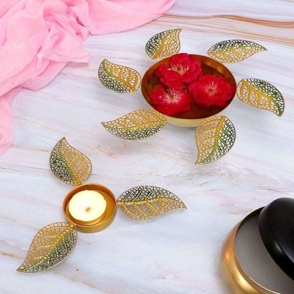 Buy Leafy Ethnic Tealight Candle Holder - Set Of Two Candle Holders from Vaaree