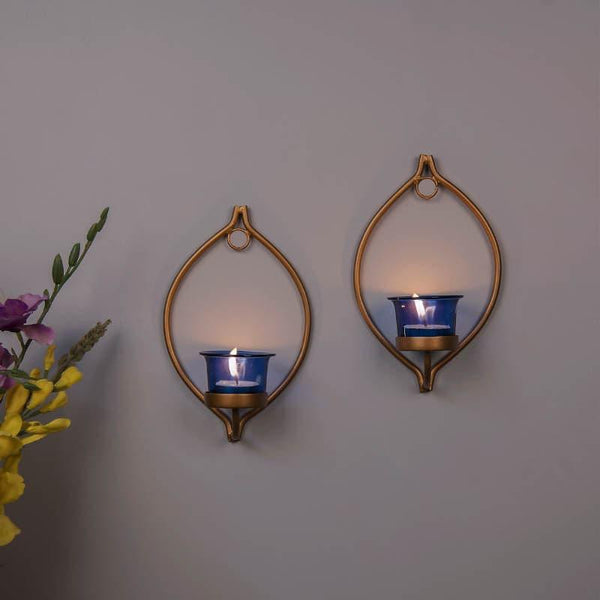 Buy Leafy Sconce Candle Holder (Blue) - Set Of Two Candle Holders from Vaaree