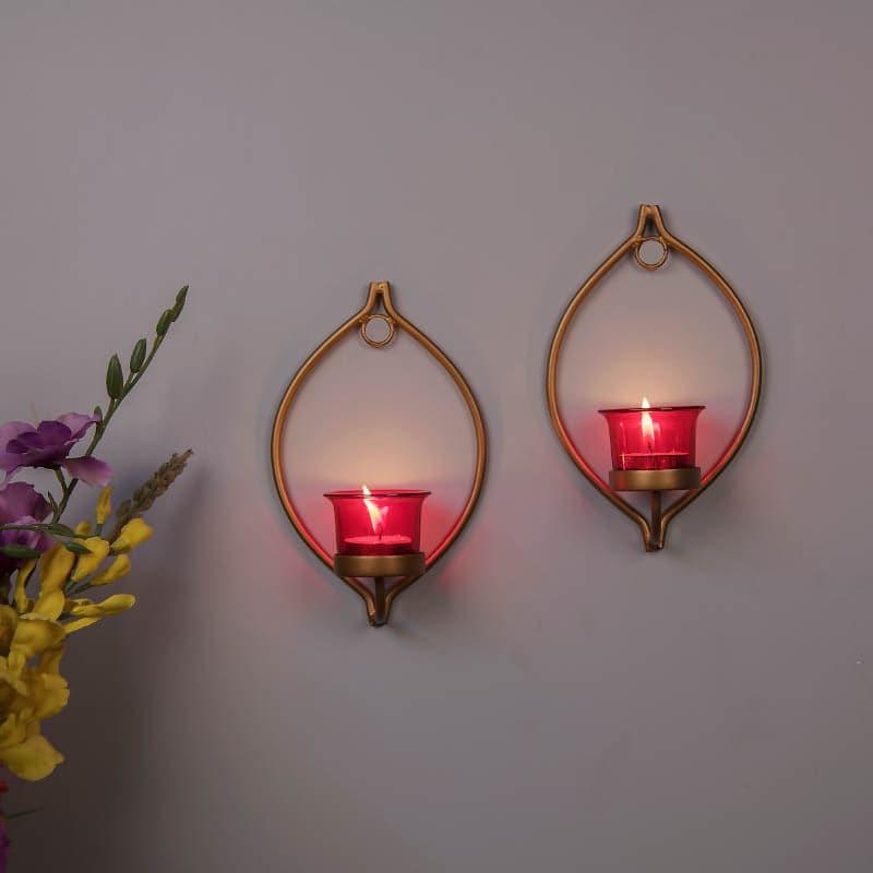 Buy Leafy Sconce Candle Holder (Red) - Set Of Two Candle Holders from Vaaree