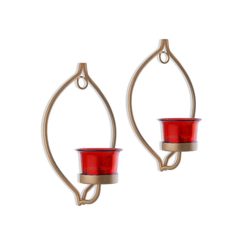 Tea Light Candle Holders - Leafy Sconce Candle Holder (Red) - Set Of Two