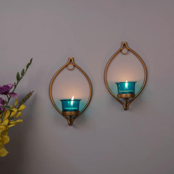 Buy Leafy Sconce Candle Holder (Turquoise) - Set Of Two Candle Holders from Vaaree