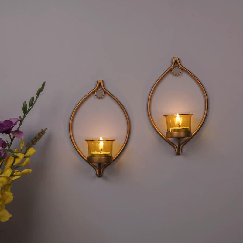 Buy Leafy Sconce Candle Holder (Yellow) - Set Of Two Candle Holders from Vaaree