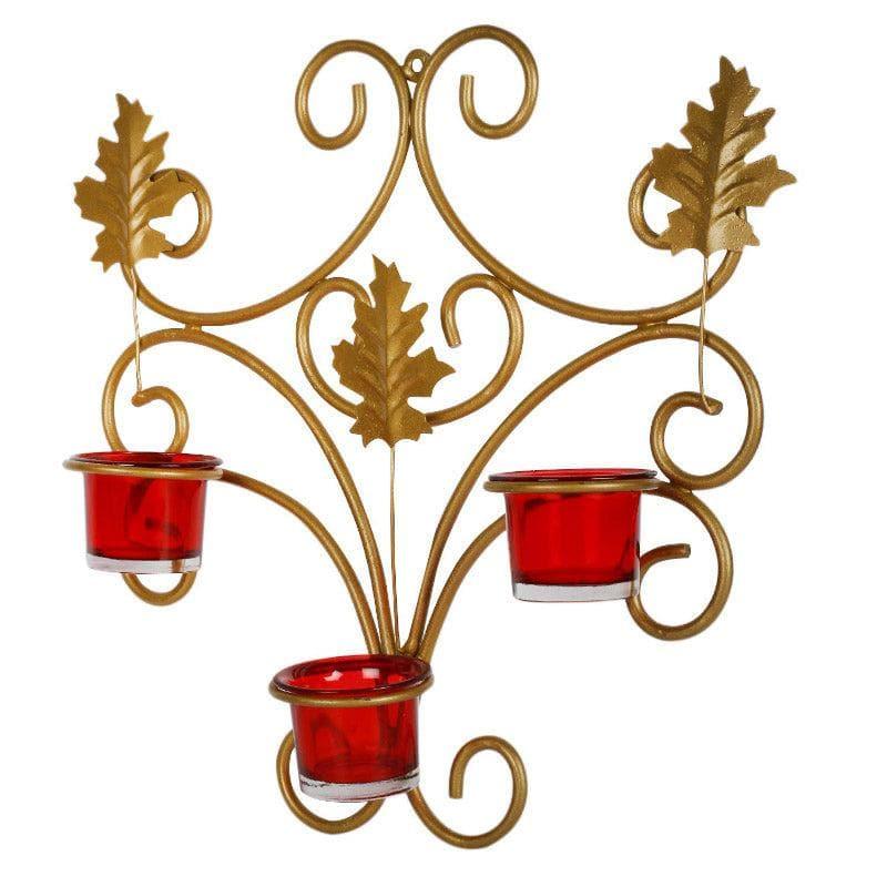 Tea Light Candle Holders - Leafy Sparkle Tealight Candle Holder - Gold