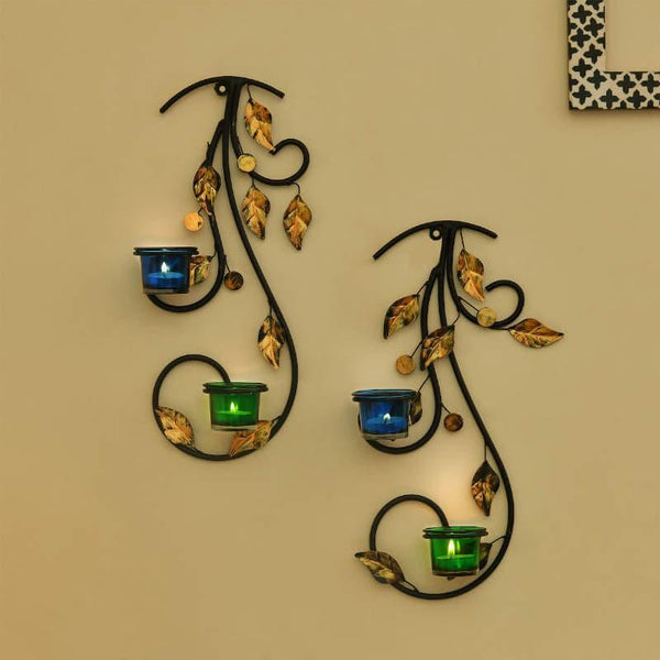 Buy Leafy Vine Luminaire Candle Holder - Green & Blue Candle Holders from Vaaree