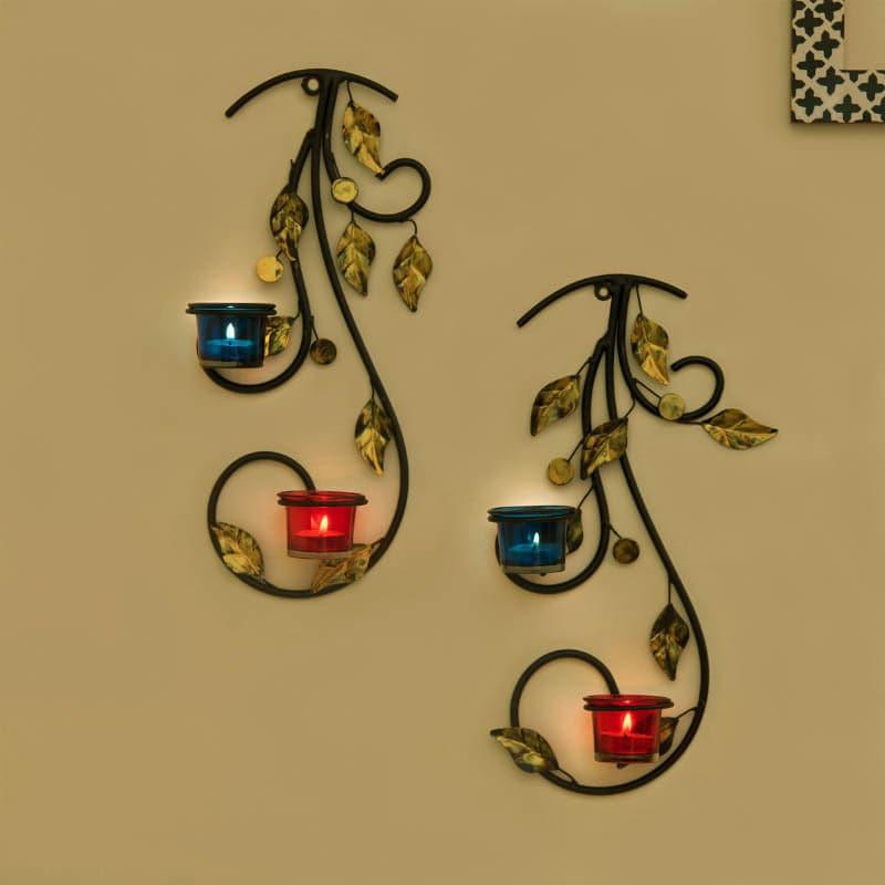 Buy Tea Light Candle Holders - Leafy Vine Luminaire Candle Holder - Red & Blue at Vaaree online