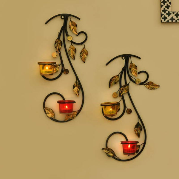 Buy Leafy Vine Luminaire Candle Holder - Red & Yellow Candle Holders from Vaaree