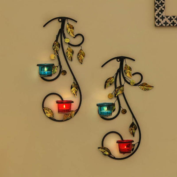 Buy Tea Light Candle Holders - Leafy Vine Luminaire Candle Holder - Turquoise & Red at Vaaree online