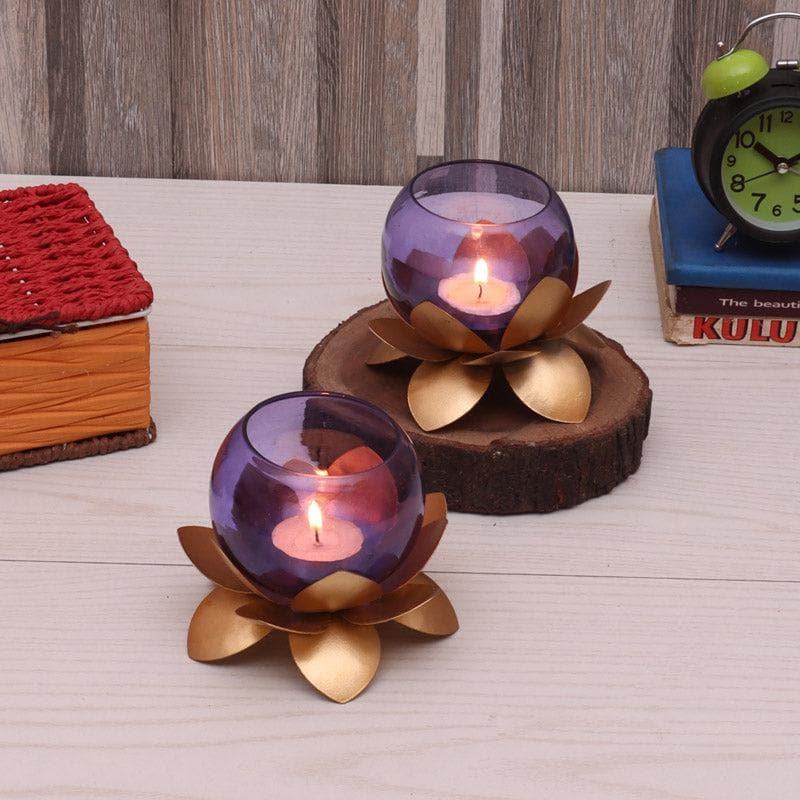 Buy Lotus Tealight Candle Holder (Purple) - Set Of Two Candle Holders from Vaaree