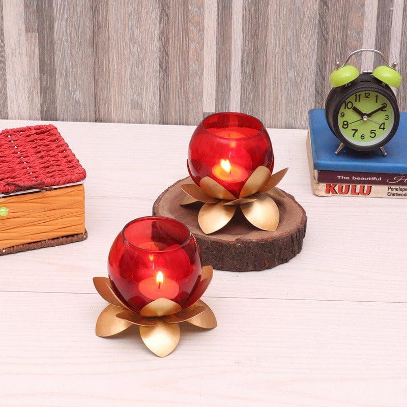 Buy Lotus Tealight Candle Holder (Red) - Set Of Two Candle Holders from Vaaree