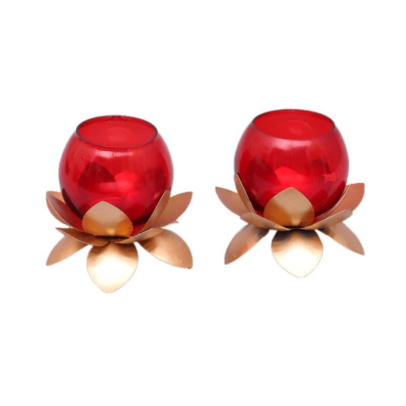 Buy Lotus Tealight Candle Holder (Red) - Set Of Two Candle Holders from Vaaree