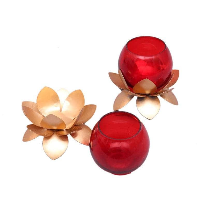 Buy Lotus Tealight Candle Holder (Red) - Set Of Two Candle Holders from Vaaree