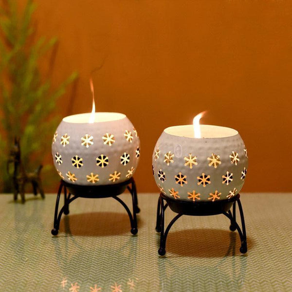 Buy Nahusha Tealight Candle Holder (Cream) - Set Of Two Candle Holders from Vaaree