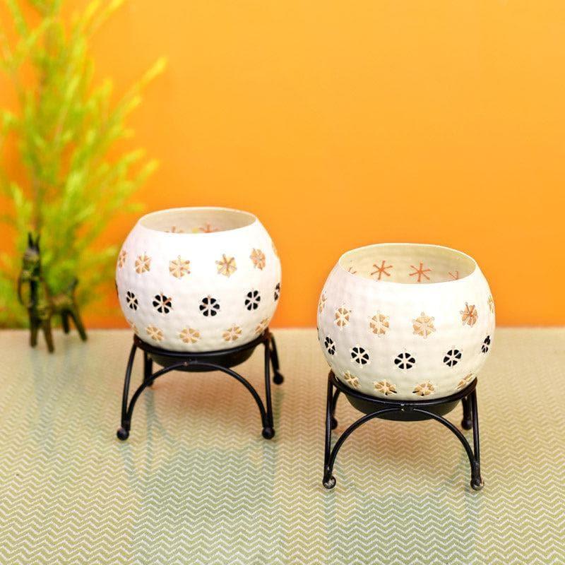 Buy Nahusha Tealight Candle Holder (Cream) - Set Of Two Candle Holders from Vaaree