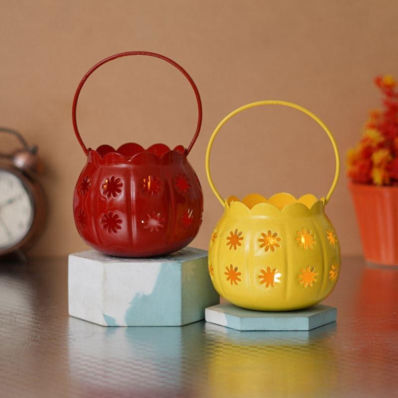 Buy Nirvana Lantern Tealight Candle Holder (Yellow & Red) - Set Of Two Candle Holders from Vaaree