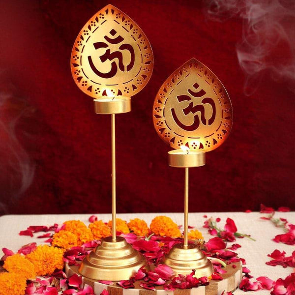 Buy Om Mudra Tealight Candle Holder - Set Of Two Candle Holders from Vaaree