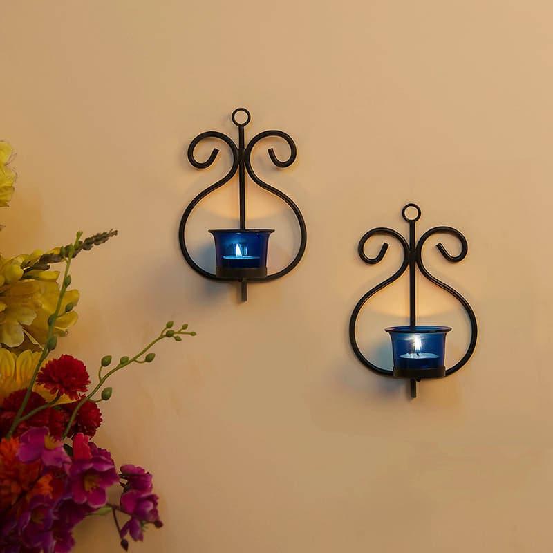 Buy Seina Black Frame Sconce Candle Holder (Blue) - Set Of Two Candle Holders from Vaaree