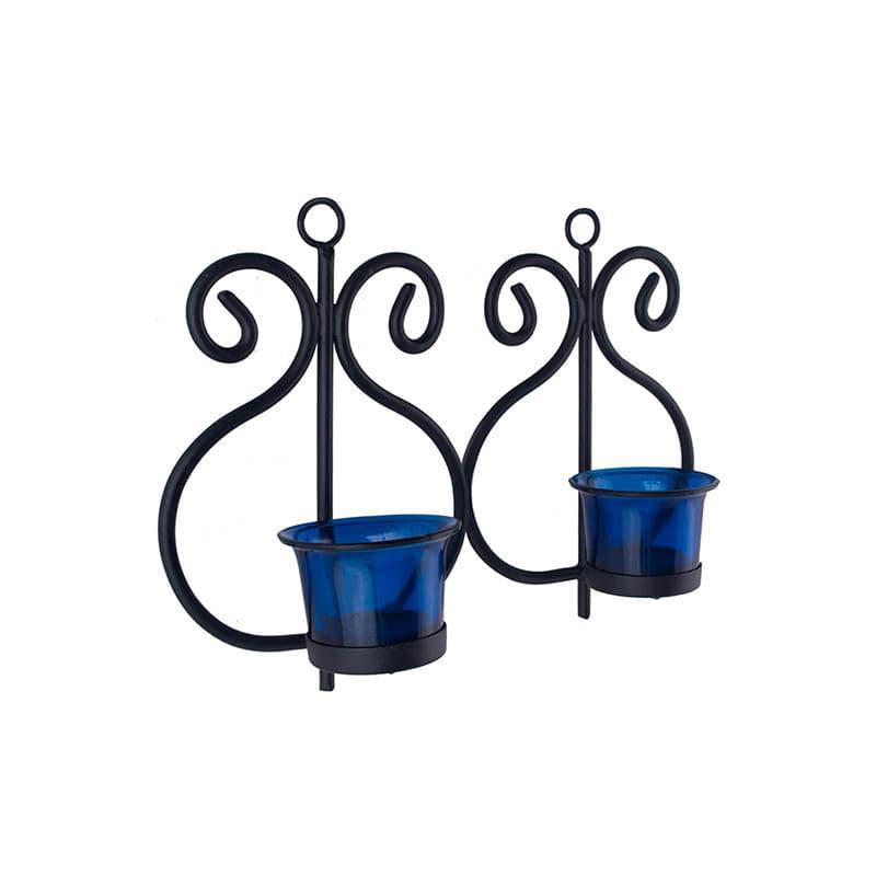 Buy Seina Black Frame Sconce Candle Holder (Blue) - Set Of Two Candle Holders from Vaaree