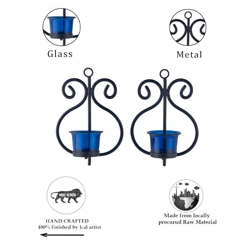 Buy Seina Black Frame Sconce Candle Holder (Blue) - Set Of Two Candle Holders from Vaaree