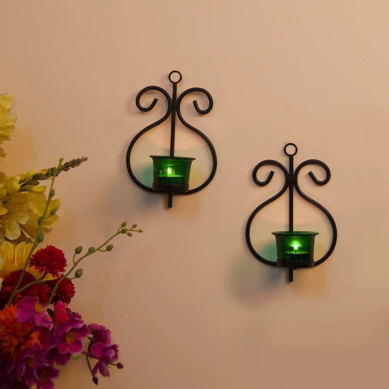 Buy Seina Black Frame Sconce Candle Holder (Green) - Set Of Two Candle Holders from Vaaree