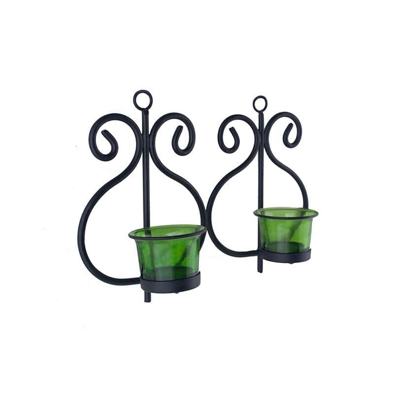 Buy Seina Black Frame Sconce Candle Holder (Green) - Set Of Two Candle Holders from Vaaree