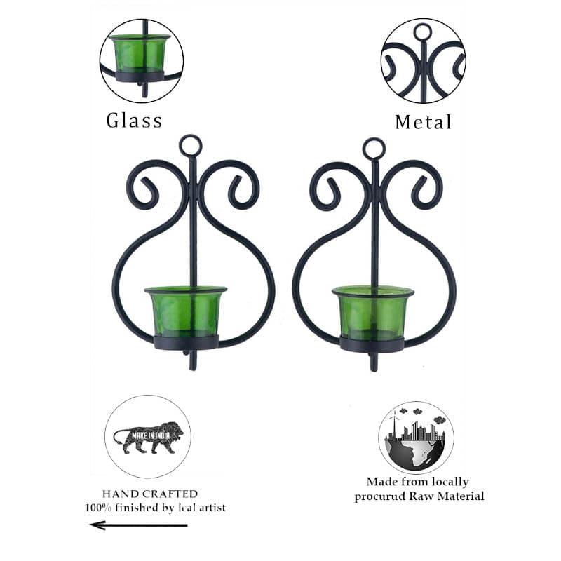 Buy Seina Black Frame Sconce Candle Holder (Green) - Set Of Two Candle Holders from Vaaree