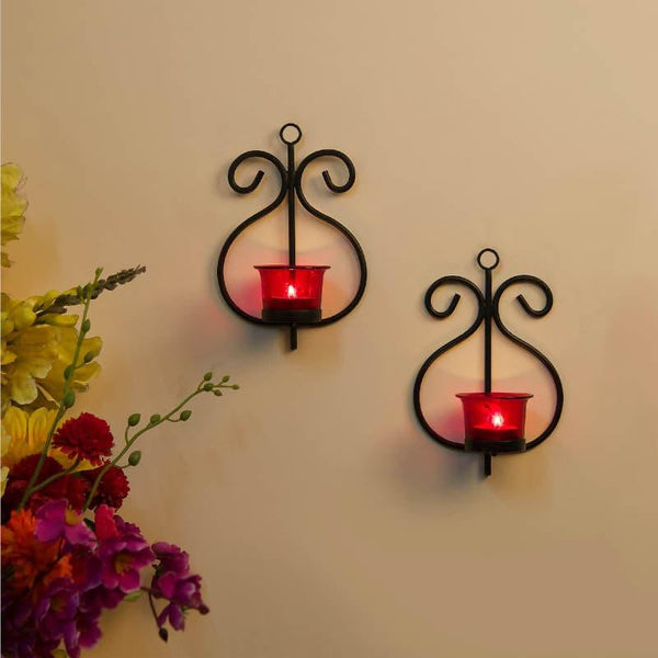 Buy Seina Black Frame Sconce Candle Holder (Red) - Set Of Two Candle Holders from Vaaree