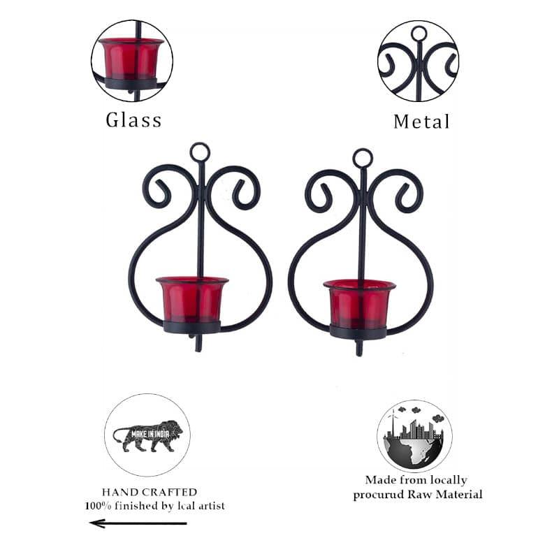 Buy Tea Light Candle Holders - Seina Black Frame Sconce Candle Holder (Red) - Set Of Two at Vaaree online