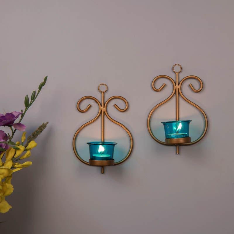 Buy Seina Gold Frame Sconce Candle Holder (Azure) - Set Of Two Candle Holders from Vaaree