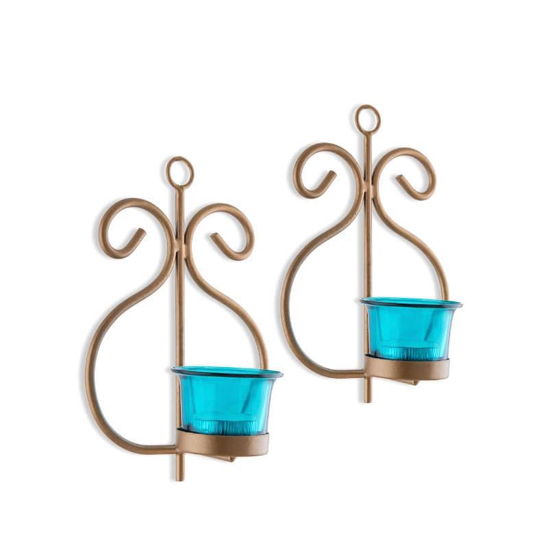 Buy Seina Gold Frame Sconce Candle Holder (Azure) - Set Of Two Candle Holders from Vaaree