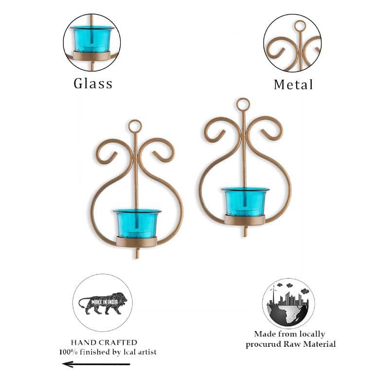 Buy Seina Gold Frame Sconce Candle Holder (Azure) - Set Of Two Candle Holders from Vaaree