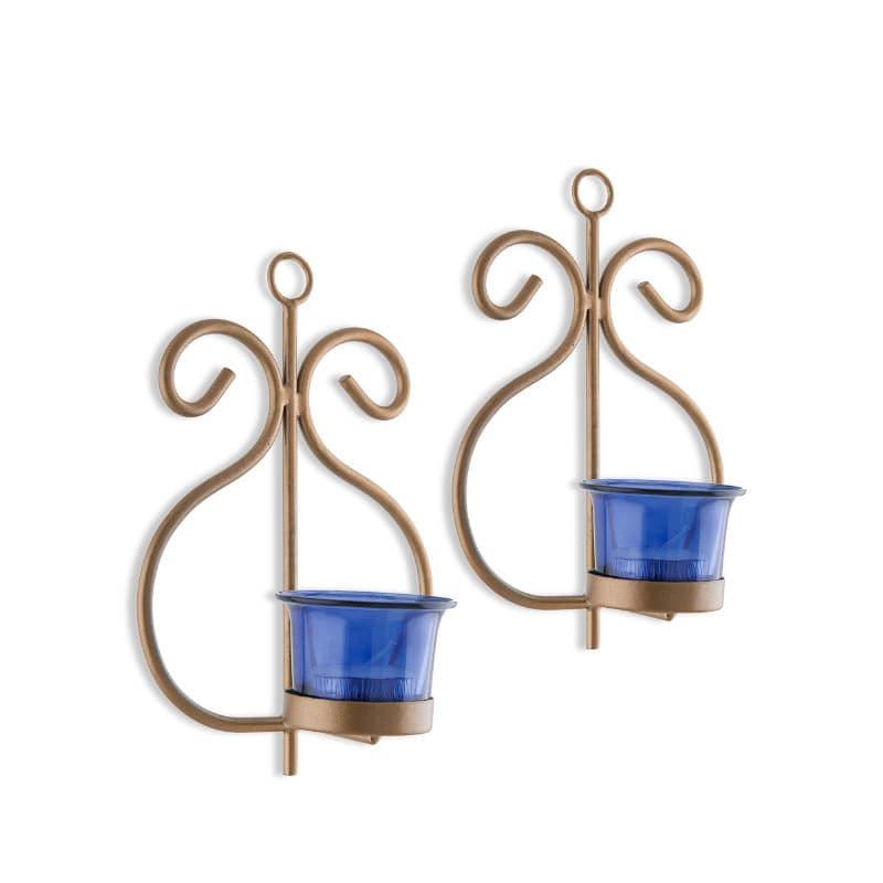 Buy Seina Gold Frame Sconce Candle Holder (Blue) - Set Of Two Candle Holders from Vaaree