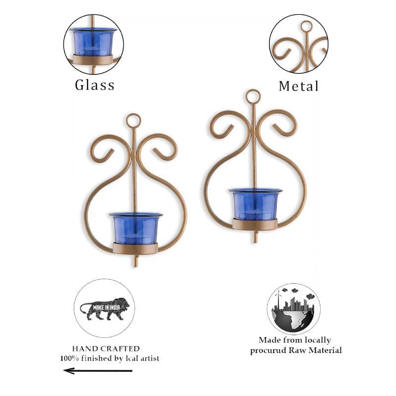 Buy Seina Gold Frame Sconce Candle Holder (Blue) - Set Of Two Candle Holders from Vaaree