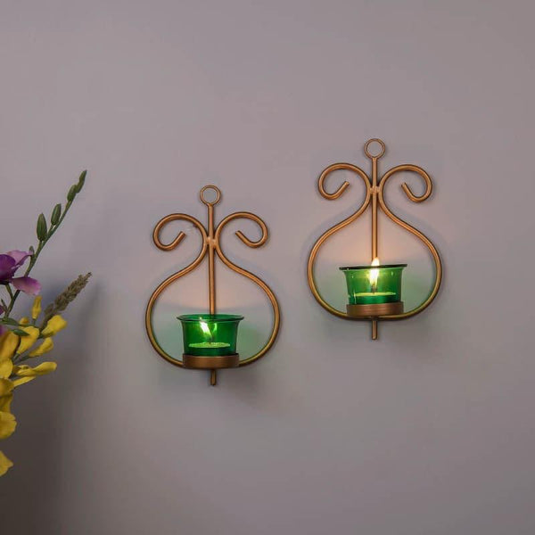 Buy Seina Gold Frame Sconce Candle Holder (Green) - Set Of Two Candle Holders from Vaaree