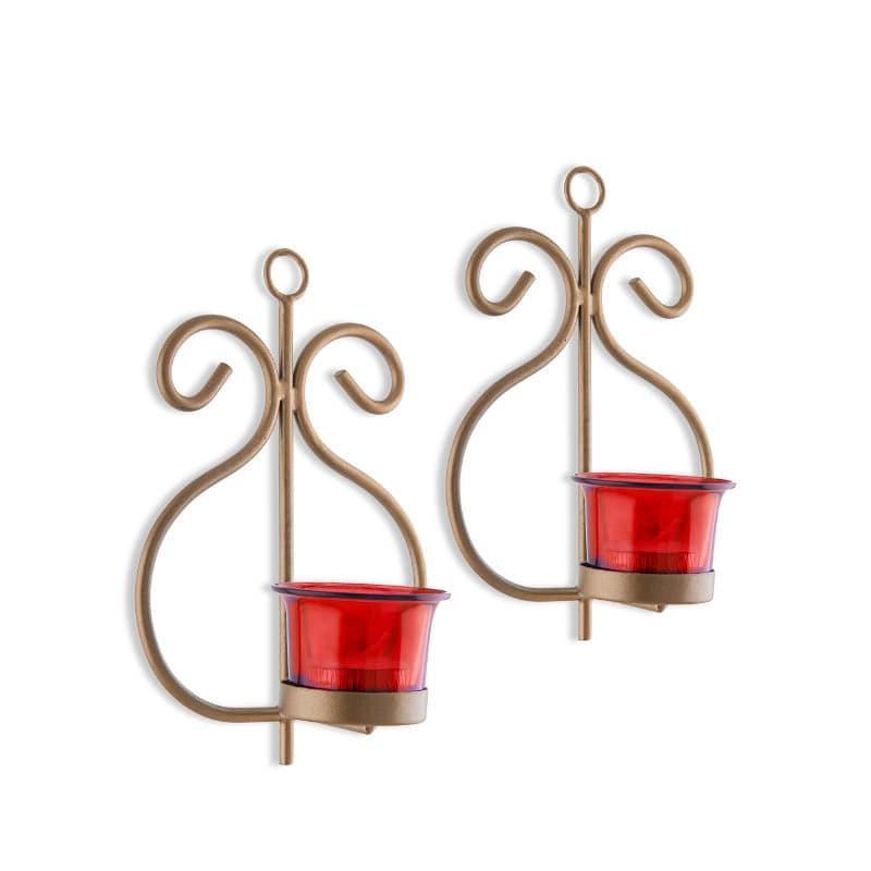 Tea Light Candle Holders - Seina Gold Frame Sconce Candle Holder (Red) - Set Of Two