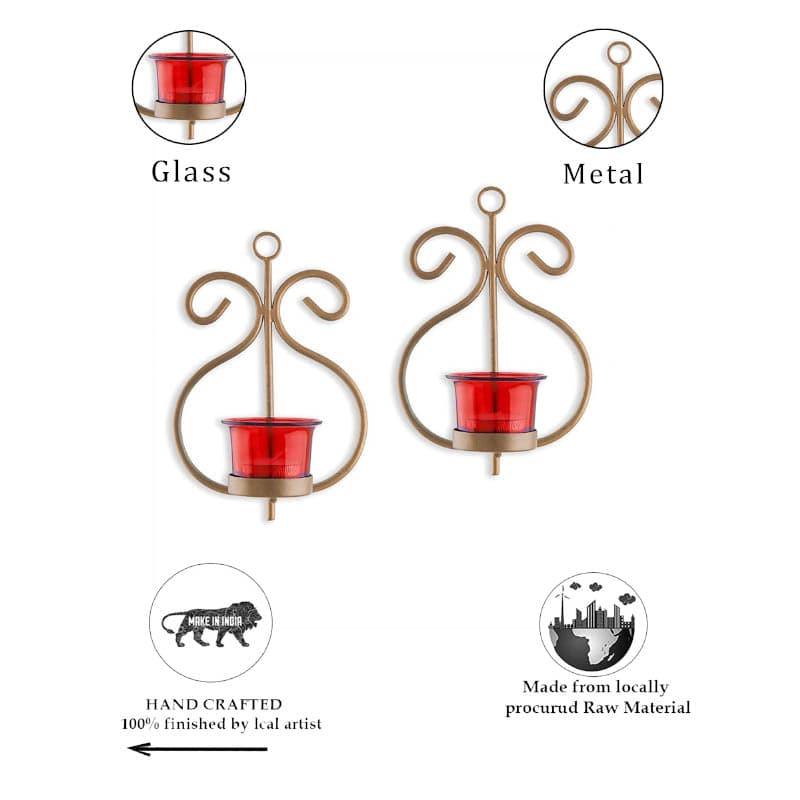 Tea Light Candle Holders - Seina Gold Frame Sconce Candle Holder (Red) - Set Of Two