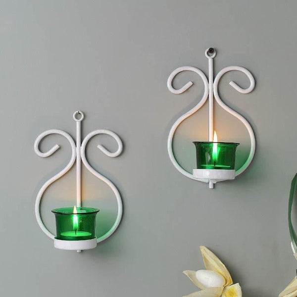 Buy Seina White Frame Sconce Candle Holder (Green) - Set Of Two Candle Holders from Vaaree