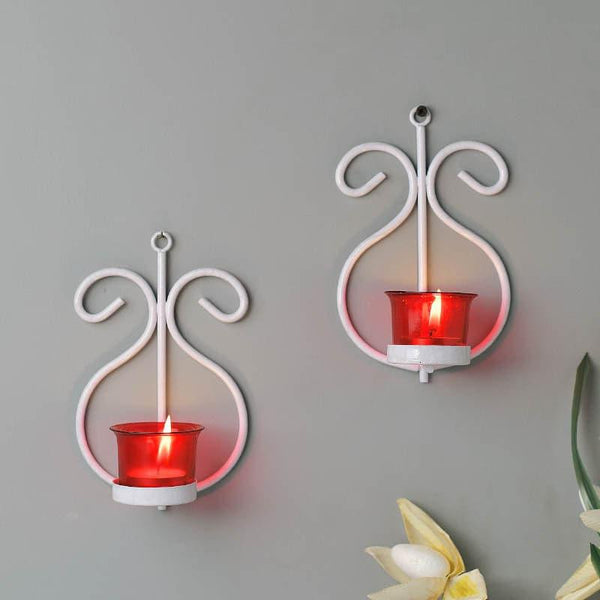 Buy Seina White Frame Sconce Candle Holder (Red) - Set Of Two Candle Holders from Vaaree