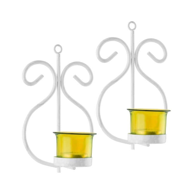 Buy Seina White Frame Sconce Candle Holder (Yellow) - Set Of Two Candle Holders from Vaaree