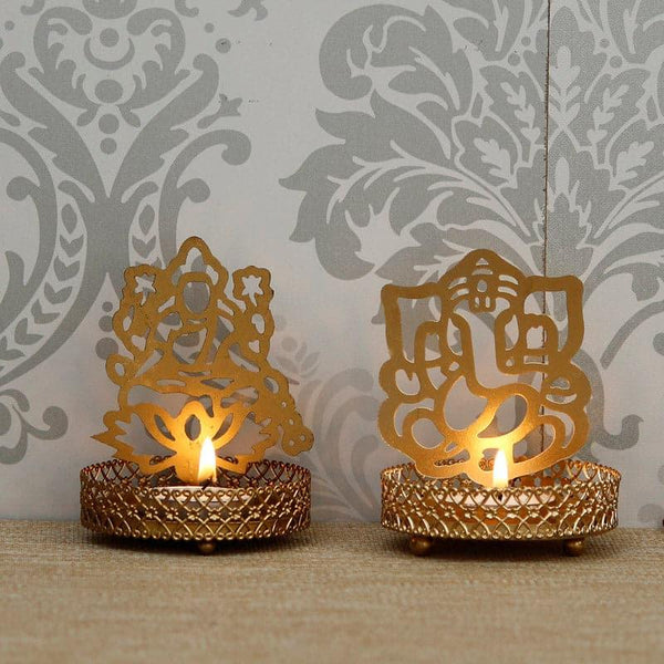 Buy Shri Ganesha And Lakshmi Tealight Candle Holder - Set Of Two Candle Holders from Vaaree