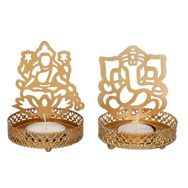 Buy Shri Ganesha And Lakshmi Tealight Candle Holder - Set Of Two Candle Holders from Vaaree