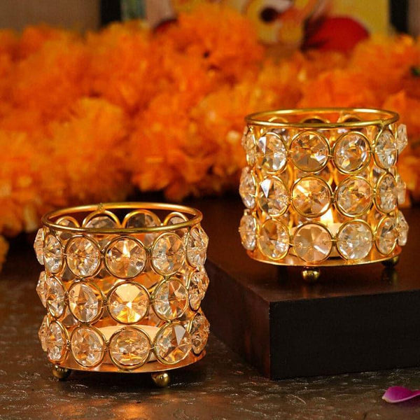 Buy Sinora Crystal Tealight Candle Holder - Set Of Two Candle Holders from Vaaree