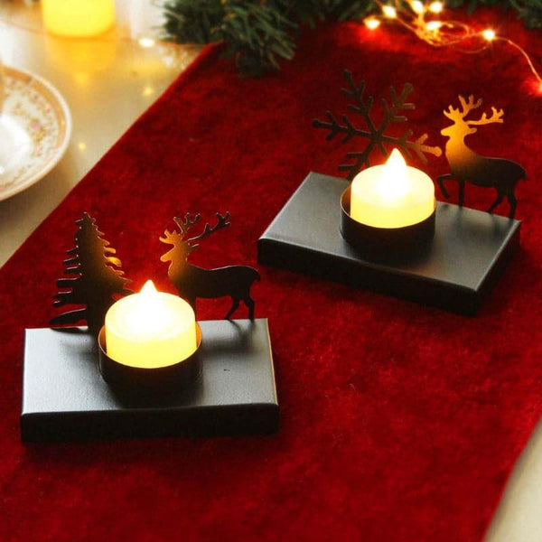 Buy Snowy Glow Tealight Candle Holder (Black) - Set Of Two Candle Holders from Vaaree