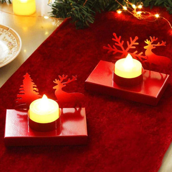 Buy Snowy Glow Tealight Candle Holder (Red) - Set Of Two Candle Holders from Vaaree