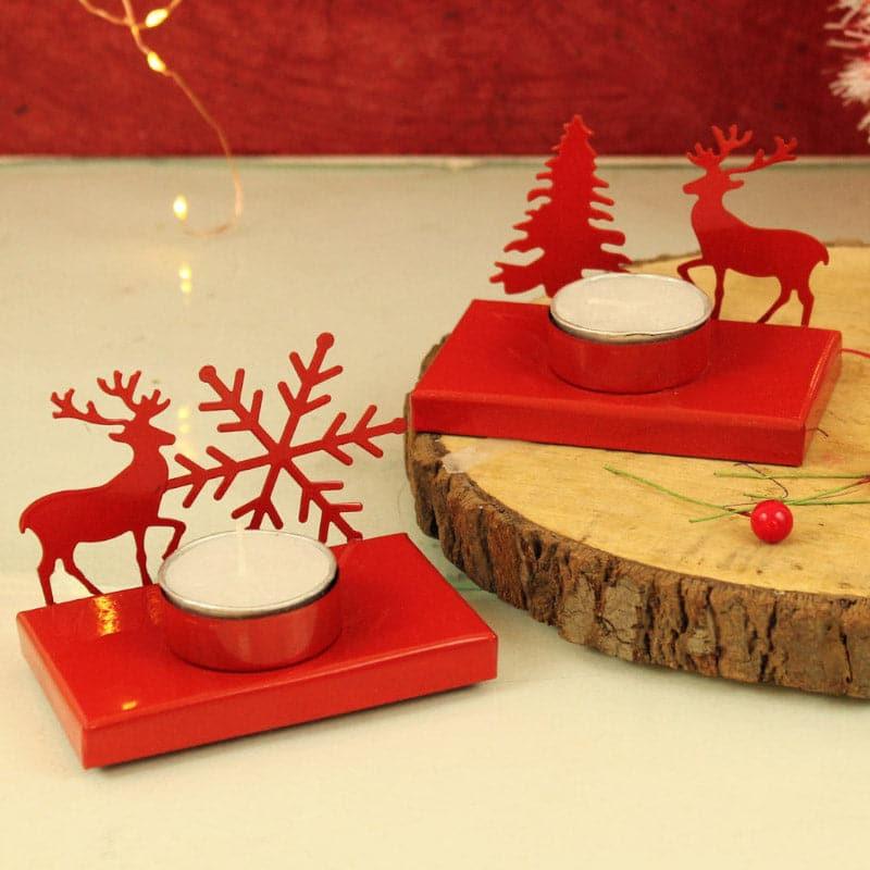 Buy Snowy Glow Tealight Candle Holder (Red) - Set Of Two Candle Holders from Vaaree