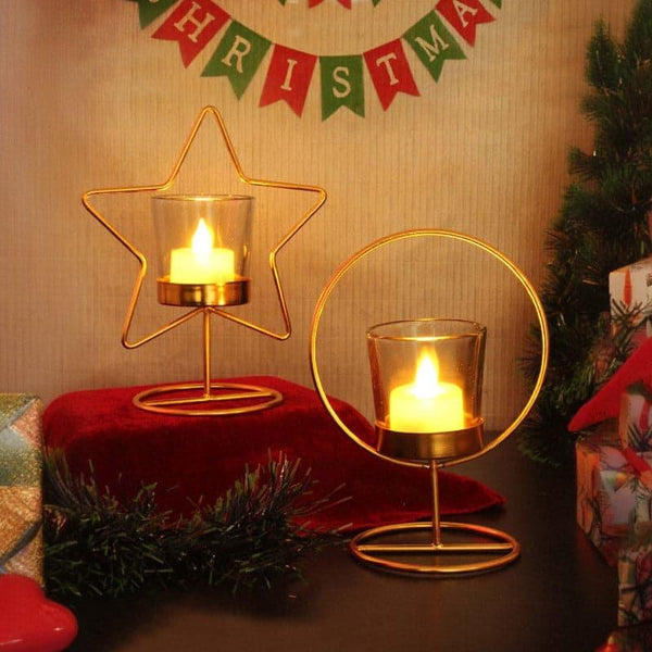 Buy Starry Round Tealight Candle Holder - Set Of Two Candle Holders from Vaaree